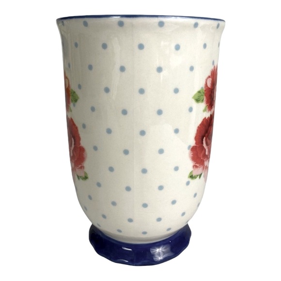 The Pioneer Woman Coffee Mug Heritage Floral Roses Blue Trim polka dot 18 fl oz - Picture 4 of 8